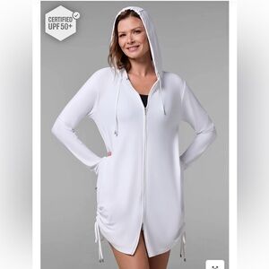 NWT Coolibar Wailea Black and White Hooded Swim Cover-Up UPF 50 Summer Beachwear